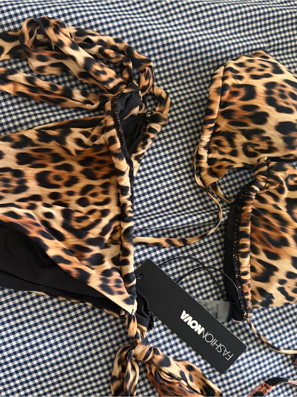 Fashion Nova Leopard Print Two-Piece Swimsuit in Tan and Black